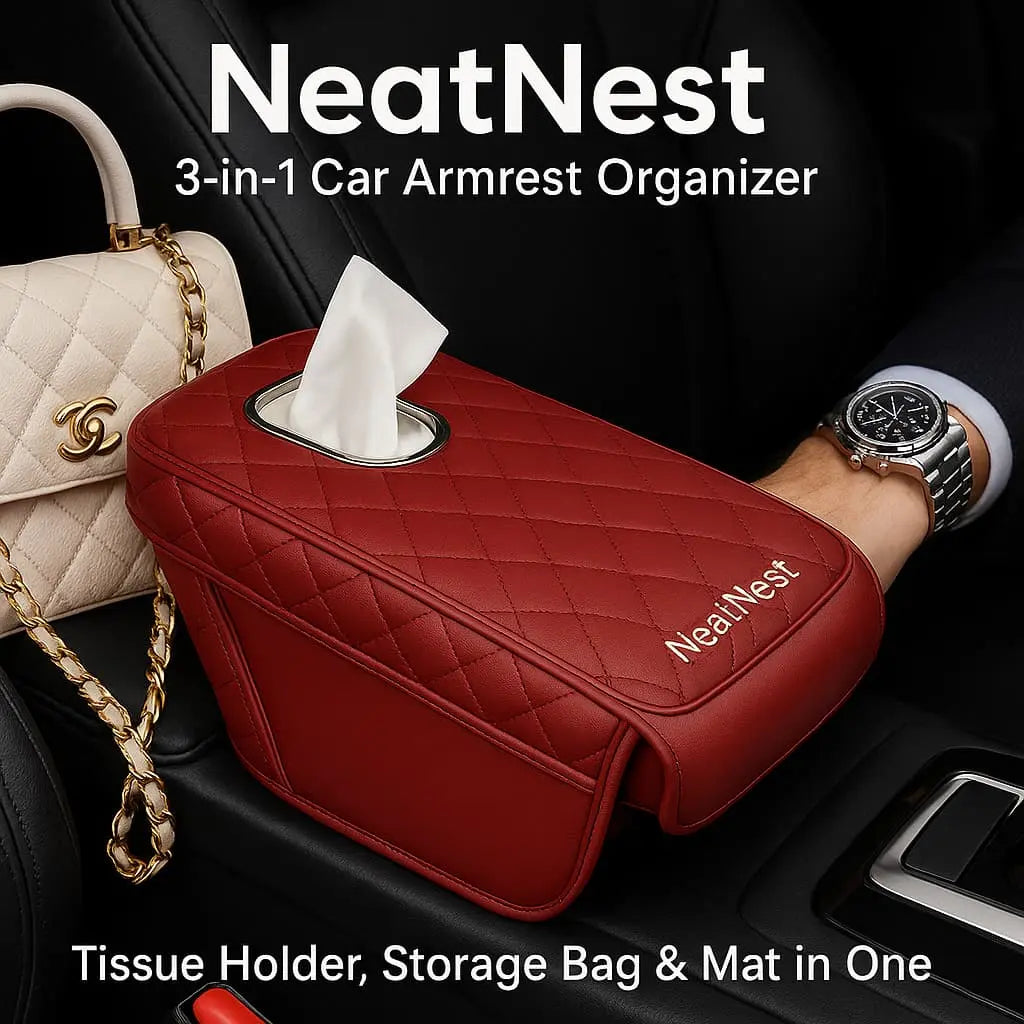 NeatNest™ 3-in-1 Car Armrest Organizer – Tissue Holder, Storage Bag & Mat in One lovelifeC