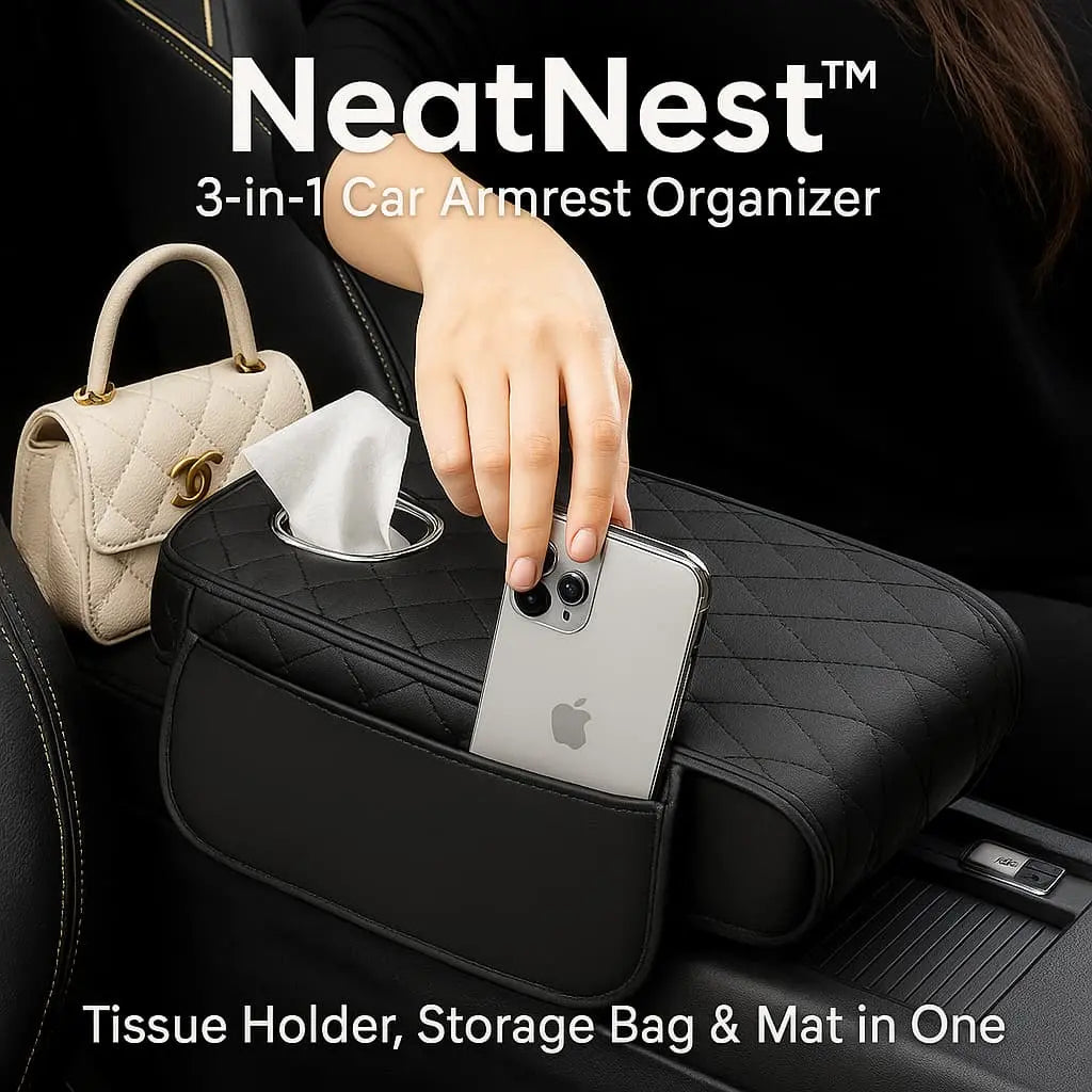 NeatNest™ 3-in-1 Car Armrest Organizer – Tissue Holder, Storage Bag & Mat in One lovelifeC