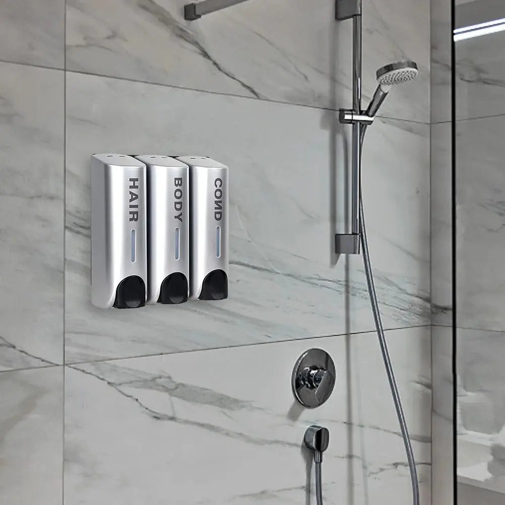 Triple 350ml Shower Shampoo Dispenser – Wall-Mounted, Heat-Resistant Soap & Conditioner Holder Top Store