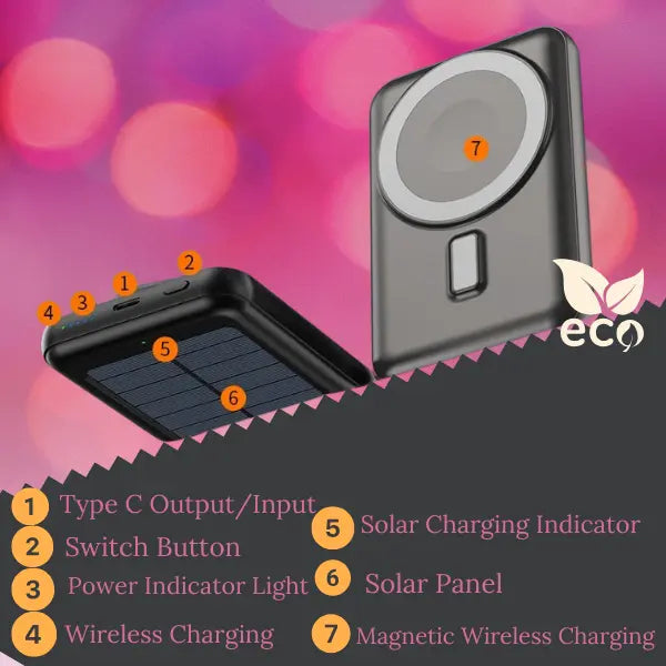 Rabrand Magnetic Charger Portable Charger Power Bank Phone Solar Charger Solar Power Bank for iPhone Power Bank Fast Charging Portable Power Bank Portable Phone Charger iPhone Wireless Charger Mein Shop 